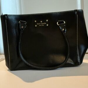 kate spade Black Leather Tote with Gold Plaque